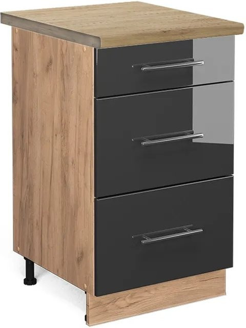 Vicco Küchenunterschrank Fame-Line in Anthrazit Hochglanz und Eiche, B/T/H: 50 x 60 x 82 cm - Bild 1