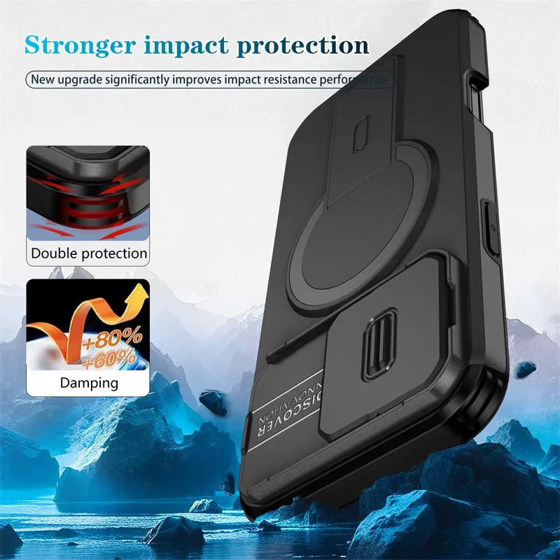 CYYWN Magnetische Handyhülle mit Objektivschutz und Ständerabdeckung für iPhone 16 15 14 13 Pro Max Plus in Rot - Bild 2