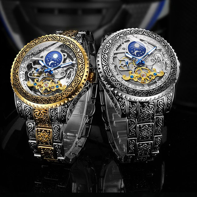 Forsining Armbanduhr Automatik, Edelstahl, Mondphase, Schwarz, Herren - Bild 1