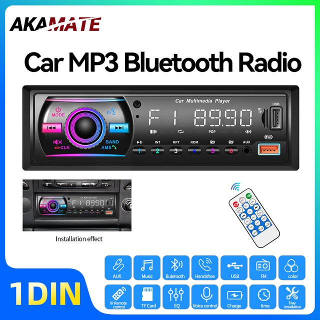 AKAMATE MP3 Autoradio mit Bluetooth, FM, AUX, USB und TF-Kartenslot in Schwarz - Bild 1
