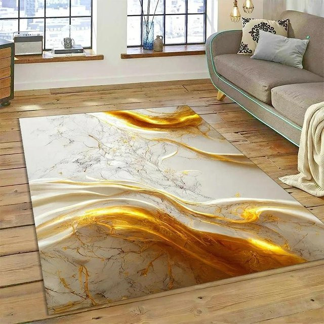 Karpetti Abstrakter Marmorteppich in Weiß, Rutschfest und Waschbar, B/T: 120 x 80 cm - Bild 1