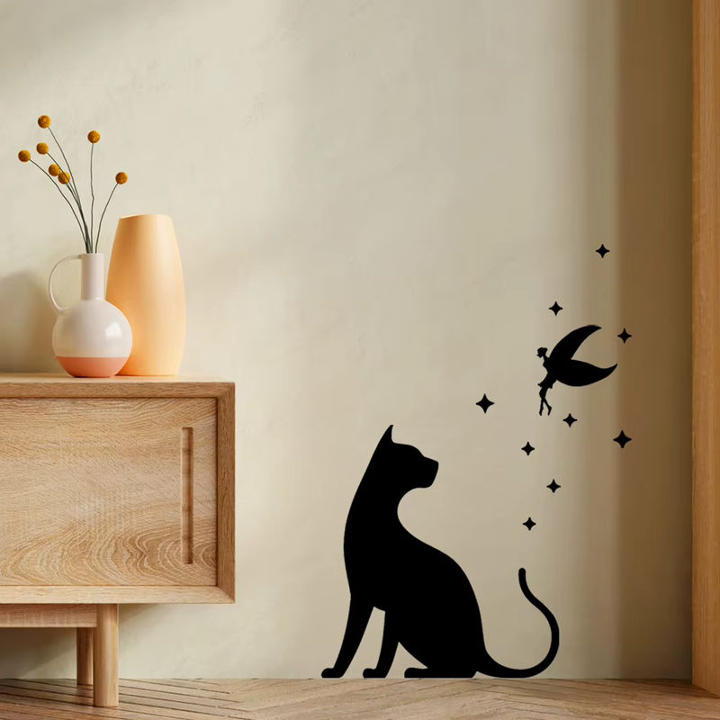 HonC Selbstklebender Wandaufkleber mit Katzen-Silhouette in Schwarz aus PVC für Wohnzimmer und Schlafzimmer - Bild 3