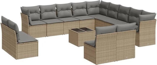 vidaXL 14-teilige Garten-Sofagarnitur in U-Form aus Polyrattan mit Kissen in Beige-grau - Bild 1