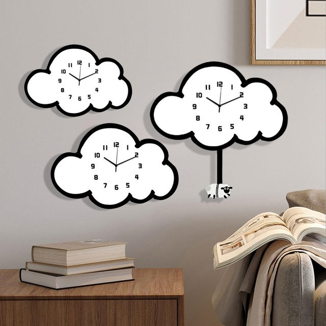 MagiDeal Wolken Wanduhr aus Holz in Weiß, moderne analoge Wanduhr für Kinderzimmer und Wohnräume - Bild 1