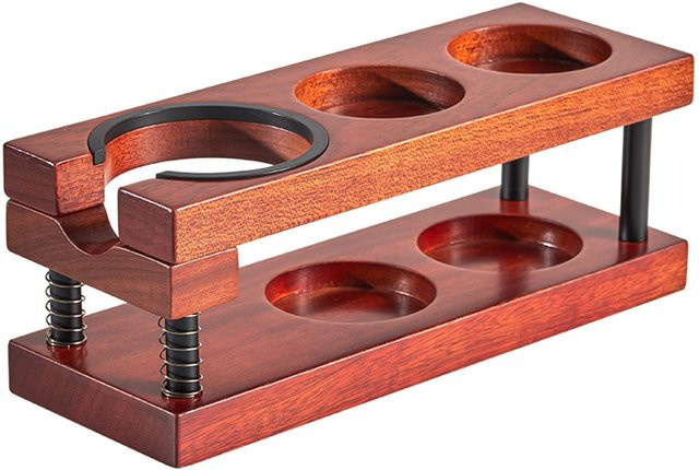 Aimo Espresso Tamperstation Doppelschicht Verteilwerkzeughalter für 51-58mm Siebträgerhalter Braun aus Holz - Bild 1