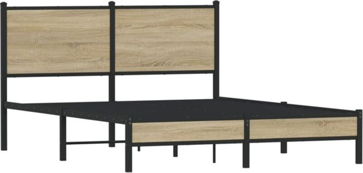 Metallbett Vidaxl im Industrial Design aus Metall und Holzwerkstoff in Sonoma-Eiche, B/T/H: 137 x 190 x 91,5 cm - Bild 1