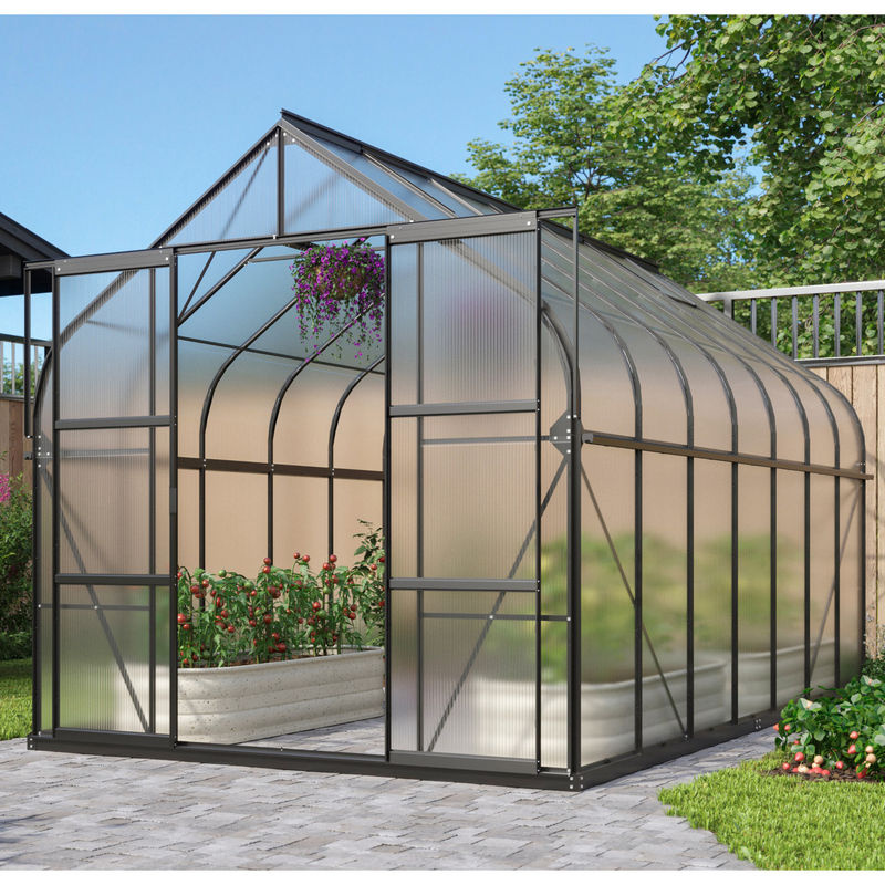 Vitavia Gewächshaus Dione 11500 mit Stahlfundamentrahmen und Doppel-Schiebetür in Schwarz, 11,5 m² mit Polycarbonat-Verglasung und Glockendach - Bild 2