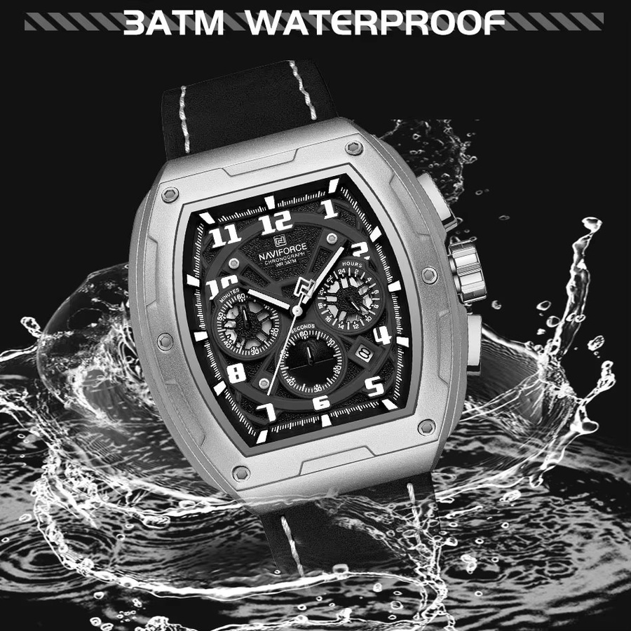 NAVIFORCE Chronograph, Quarz, Lederarmband, Schwarz, Herren - Bild 5