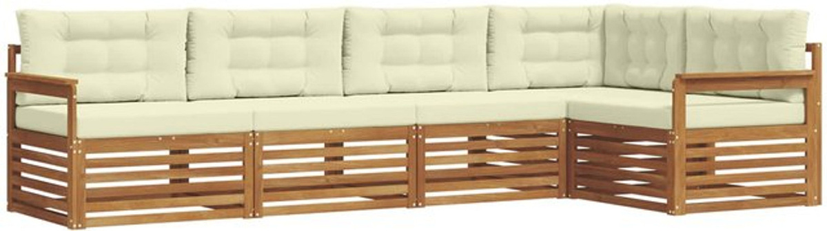 vidaxl Outdoor-Sofagarnitur aus Akazien-Massivholz mit Kissen, 5-teiliges Loungemöbel-Set in Natur und Beige - Bild 1
