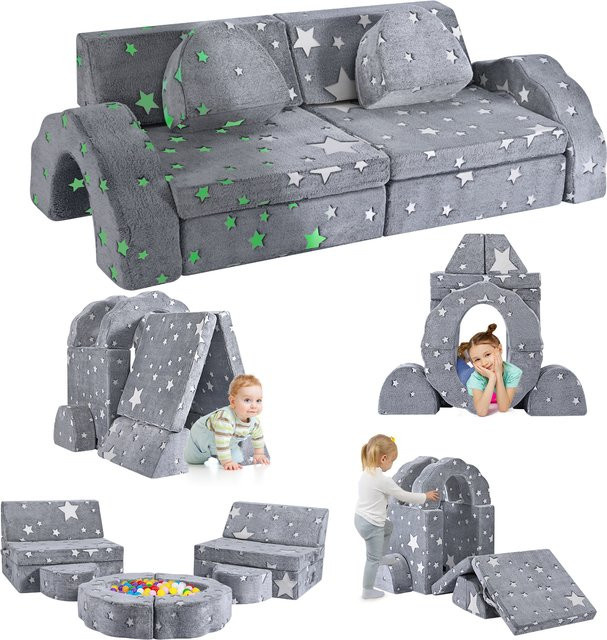 10 Stück Rbefeuly Kinder-Sofabett, umwandelbares modulares Sofa für Kleinkinder, grau, modern und abstrakt - Bild 1