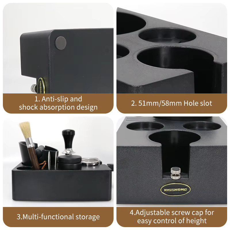 Kaffee Station Tamper Halter und Espresso Siebträger Rack mit Klopfbox von kisshome in Schwarz aus Metall für DeLonghi und Breville Barista Zubehör (51mm, 54mm, 58mm) - Bild 2