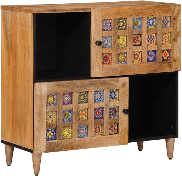 vidaXL Sideboard aus Massivholz Mango in Natur, modernes Design mit Speicher, B/T/H: 80 x 33,5 x 75 cm - Bild 1