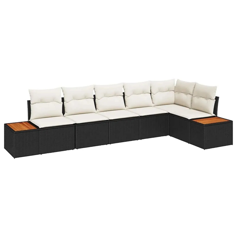 vidaXL Garten-Sofa-Set 6-teilig in Schwarz-Creme aus Poly-Rattan mit Kissen und Stahlgestell - Bild 2