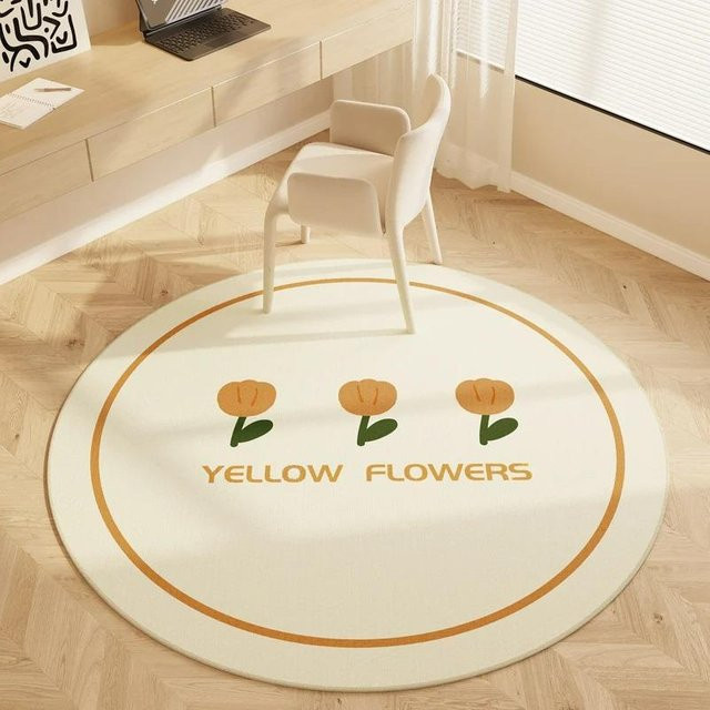 Runder Teppich Karpetti in Beige mit floralem Design, rutschfest und waschbar, Durchmesser: 40 cm - Bild 1