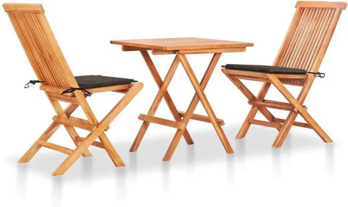 3-tlg. Bistroset aus Massivholz Teak mit Kissen in Taupe und Braun von vidaxl - Bild 1