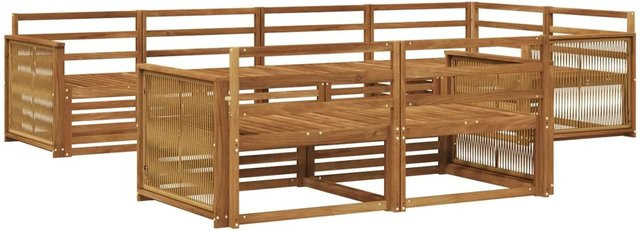vidaXL Outdoor-Sofagarnitur aus Akazienholz in Braun, 7-teiliges L-Shape Set mit Polstern - Bild 1
