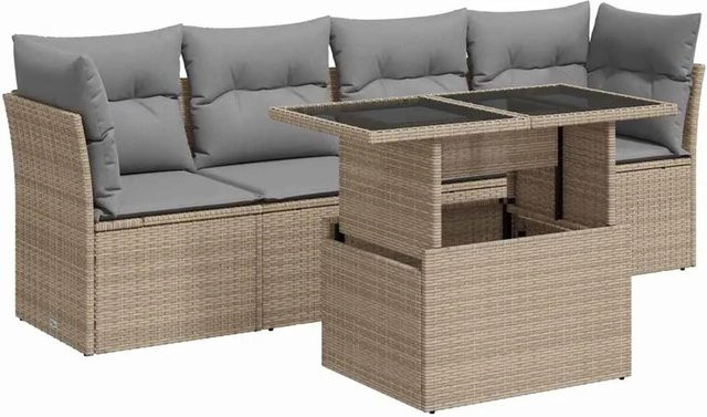 vidaXL 5-teilige Garten-Sofagarnitur aus Poly-Rattan mit Kissen in Beige-Grau - Bild 1