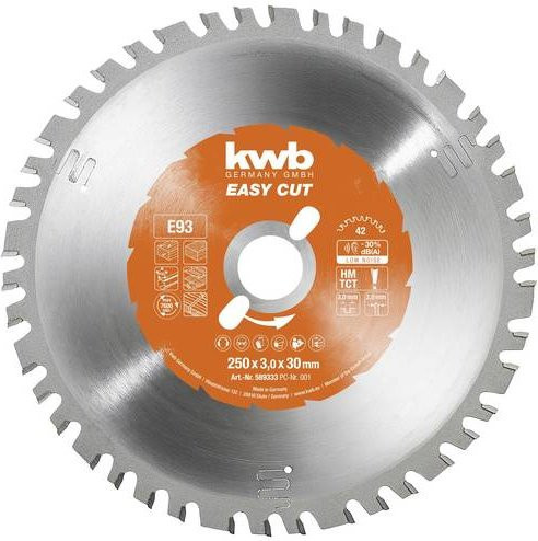 Kwb Kreissägeblatt Carbide Tipped für Holz, Metall und Kunststoff, Farbe: Silber, Durchmesser: 250 mm, Bohrung: 30 mm - Bild 1