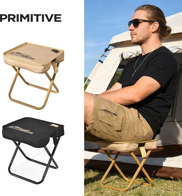 Primitive Campinghocker Beige – Leichter zusammenklappbarer Taschenstuhl für Outdoor und Angeln - Bild 1