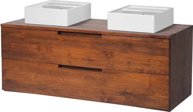 Vente-unique Doppelwaschtisch Bimbing aus Teakholz in Natur Dunkel Braun, Breite: 115 cm - Bild 1