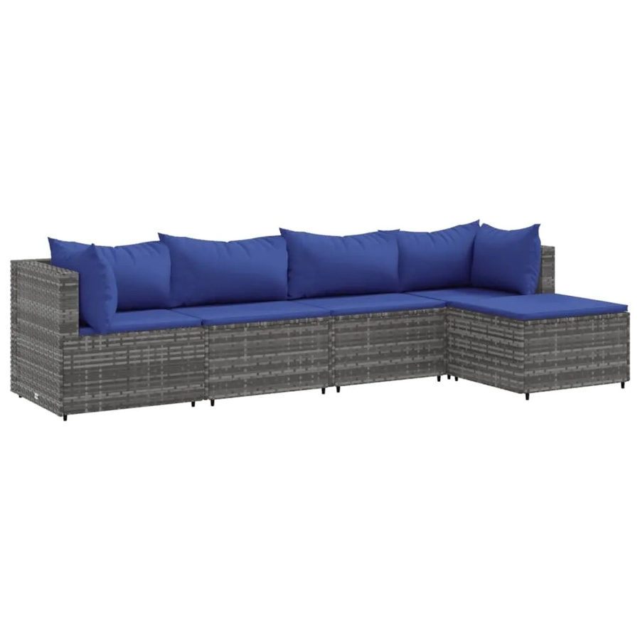 vidaXL 5-tlg Garten-Lounge-Set Modell 57 in Grau aus Poly Rattan mit Polstern und Kissen - Bild 2