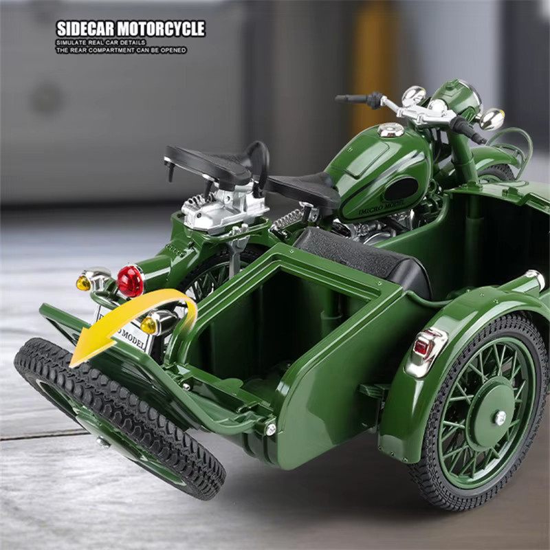 MAKEDA Retro Seite-auto Motorrad Modell, Diecast, 1:10, mit Sound und Licht - Bild 5