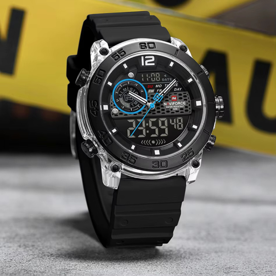 NAVIFORCE Armbanduhr, Quarz, Analog-Digital, Silikon, Schwarz, Herren - Bild 4