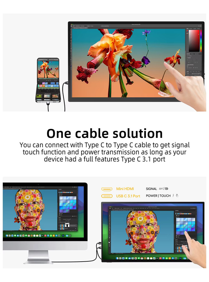 EVICIV Tragbarer Monitor 18,5 Zoll Touchscreen Full HD 1080P 120Hz 125% sRGB Schwarz mit Smart Cover, USB-C und HDMI für Laptop, Mac, PC und Spielkonsolen, VESA kompatibel - Bild 5