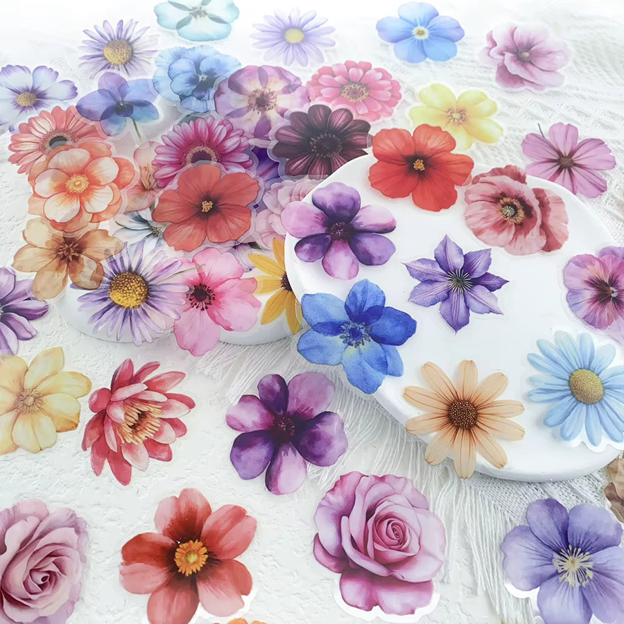 50 Stück wasserfeste Retro-Blumen Aufkleber in Multicolour für DIY-Projekte, Umschläge und Notebooks - Bild 2