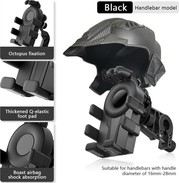 SEAMETAL Motorrad Handyhalterung für Lenker und Rückspiegel mit Stoßdämpfer und Airbag-Schutz, Schwarz - Bild 1