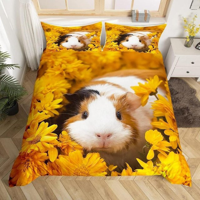 Binchi Fitness Meerschweinchen Bettwäsche-Set aus Mikrofaser mit Motiv, 3-teilig, Gelb, B/L: 155 x 220 cm - Bild 1