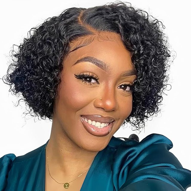 OYM HAIR Lace-Front-Perücke, kurze Pixie-Schnitt-Perücke, Echthaar, Damen - Bild 1