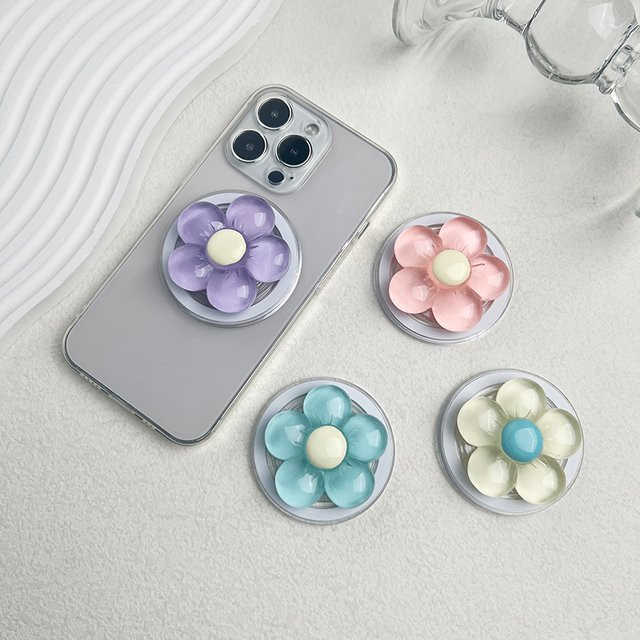 Bobonda Magnetischer Blumen-Telefonhalter für MagSafe iPhone, faltbarer und einziehbarer Ständer aus Kunstharz, Transparent Pink Multicolour - Bild 1