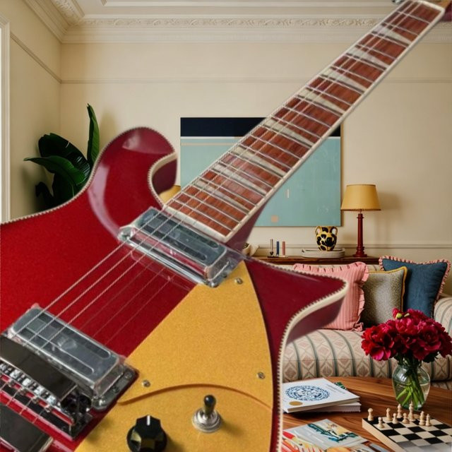 OUCEY Gitarre in Rot und Gelb mit Palisander-Hals und HH-Tonabnehmern - Bild 1