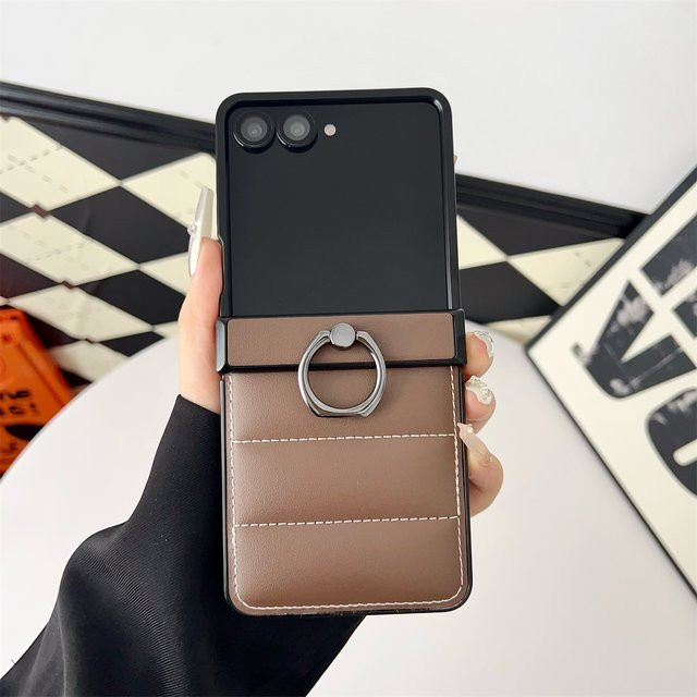 Leder Daunenjacke Handyhülle für Samsung Galaxy Z Flip7 Flip6 Flip5 Flip4 mit Ringhalter und Scharnierschutz in Grün - Bild 1