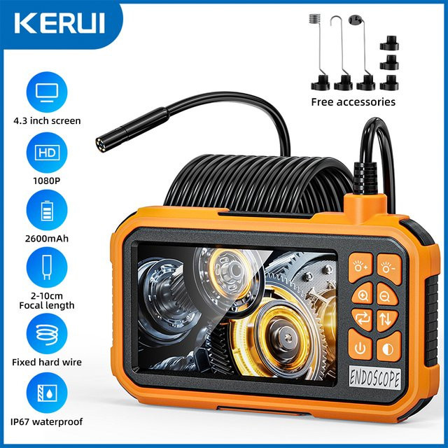KERUI Industrie-Endoskopkamera mit 4,3-Zoll-IPS-Bildschirm, 1080P Auflösung, IP67 wasserdicht, 8 LEDs, 8 mm Inspektionsendoskop für Rohr- und Autoreparaturen - Bild 1