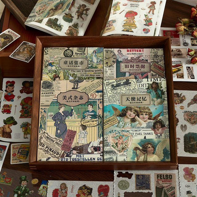 20 Retro Post-Papierbücher als DIY-Dekorationsmaterial für dein Tagebuch in Grün und Multicolour - Bild 1