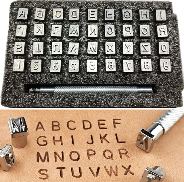Kimlonton Prägestempel Set für Lederhandwerk mit 36 Zahlen und Alphabet in Grau, 6,5 mm - Bild 1
