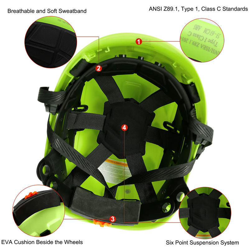 Aolamegs CE-Bau-Schutzhelm aus ABS-Hartschale mit reflektierenden Aufklebern, atmungsaktiver Arbeitshut für Kletter- und Rettungseinsätze, Farben: Orange oder Grün - Bild 5