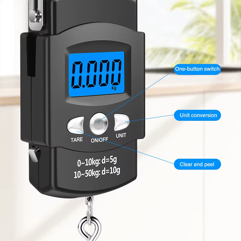 Kebidumei Tragbare elektronische LCD-Handwaage in Schwarz mit 100 cm einziehbarem Maßband, Reise-Hängewaage bis 50 kg - Bild 4