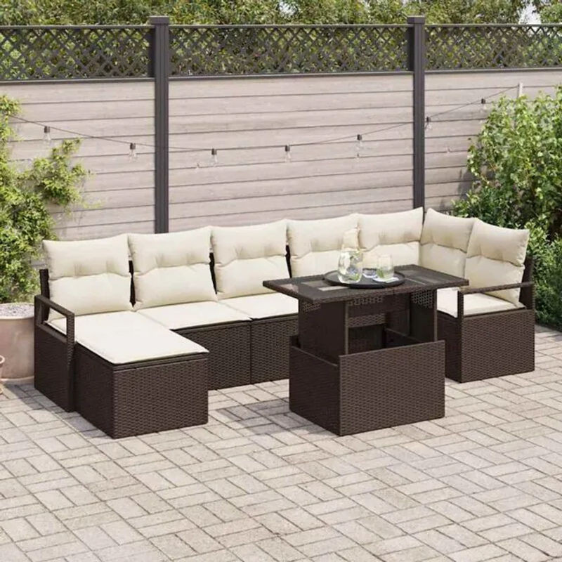 vidaXL Garten-Sofa-Set aus Poly-Rattan mit Speicherfunktion, 8-teilig, Braun - Bild 1