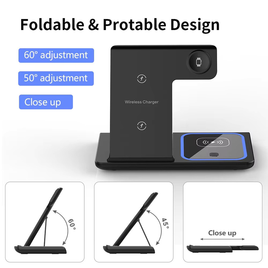 Apple Kabelloses 3-in-1 Schnellladegerät Faltbare Ladestation in Schwarz für iPhone, Apple Watch und AirPods - Bild 5