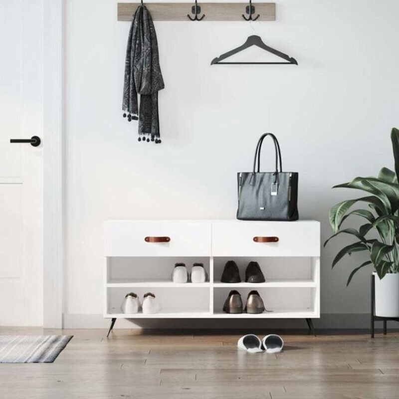 Schuhbank vidaxl in Weiß aus Holzwerkstoff und Metall im Industrial-Design, B/T/H: 102 x 35 x 55 cm - Bild 1