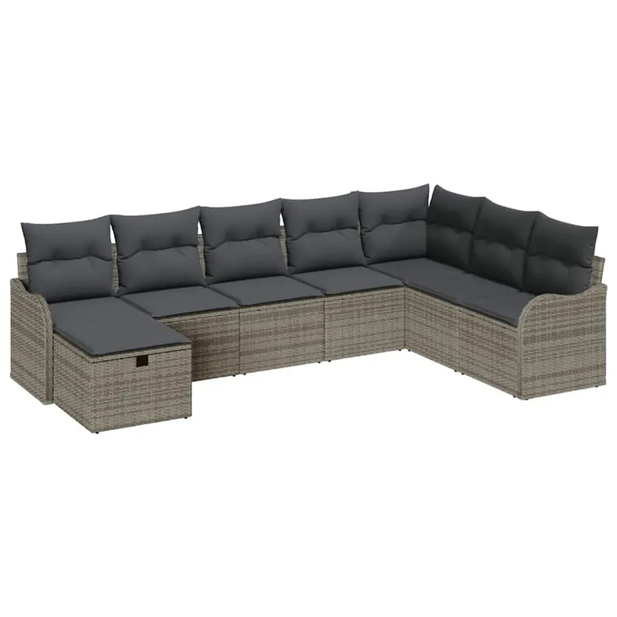 vidaXL Garten-Sofa-Set aus Polyrattan in Grau, 8-teilige Lounge-Garnitur in U-Form mit Polsterkissen und integriertem Stauraum für Terrasse und Garten - Bild 2