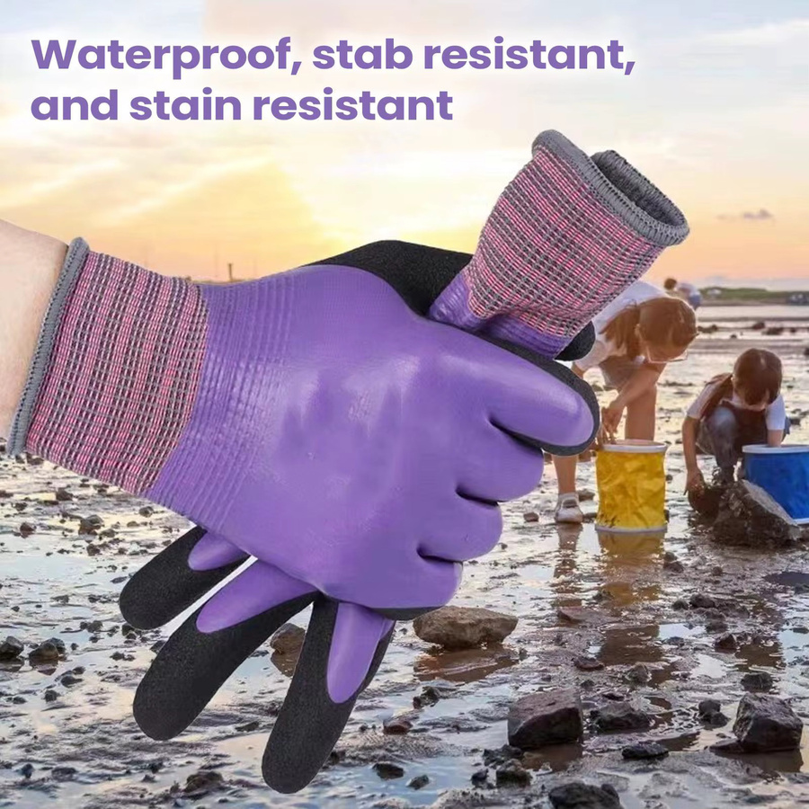 Wasserdichte Latex-Arbeitshandschuhe in Lila für Reinigung, Küche und Gartenarbeit - Bild 4