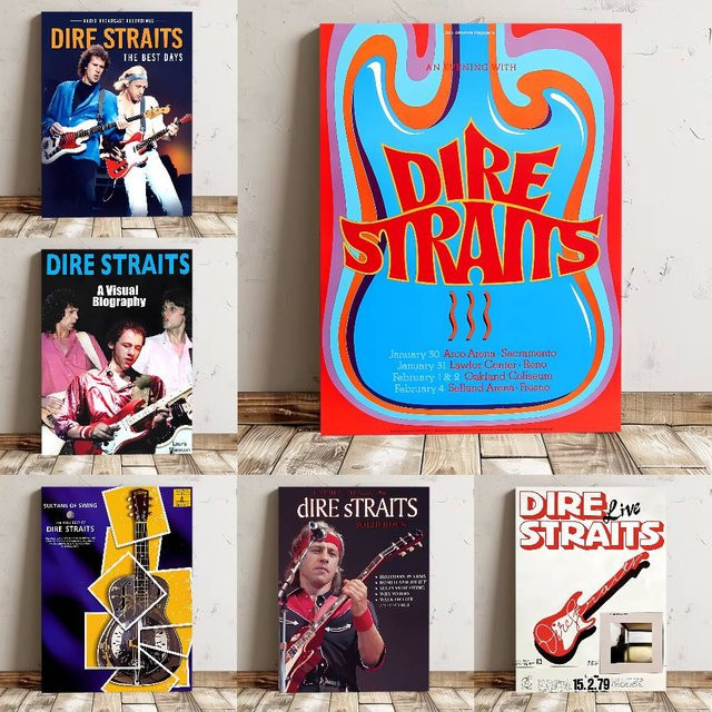 D-Dire S-Straits Singer Band Poster Wasserdichter Wandkunstaufkleber im Retro-Stil, Mehrfarbig, Rechteckig - Bild 1