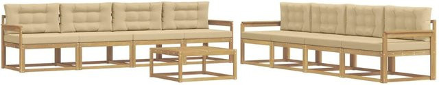 vidaXL Outdoor-Sofagarnitur aus Akazienholz in L-Form, 9-teiliges Set in Weiß und Beige mit Polstern und Tisch - Bild 1