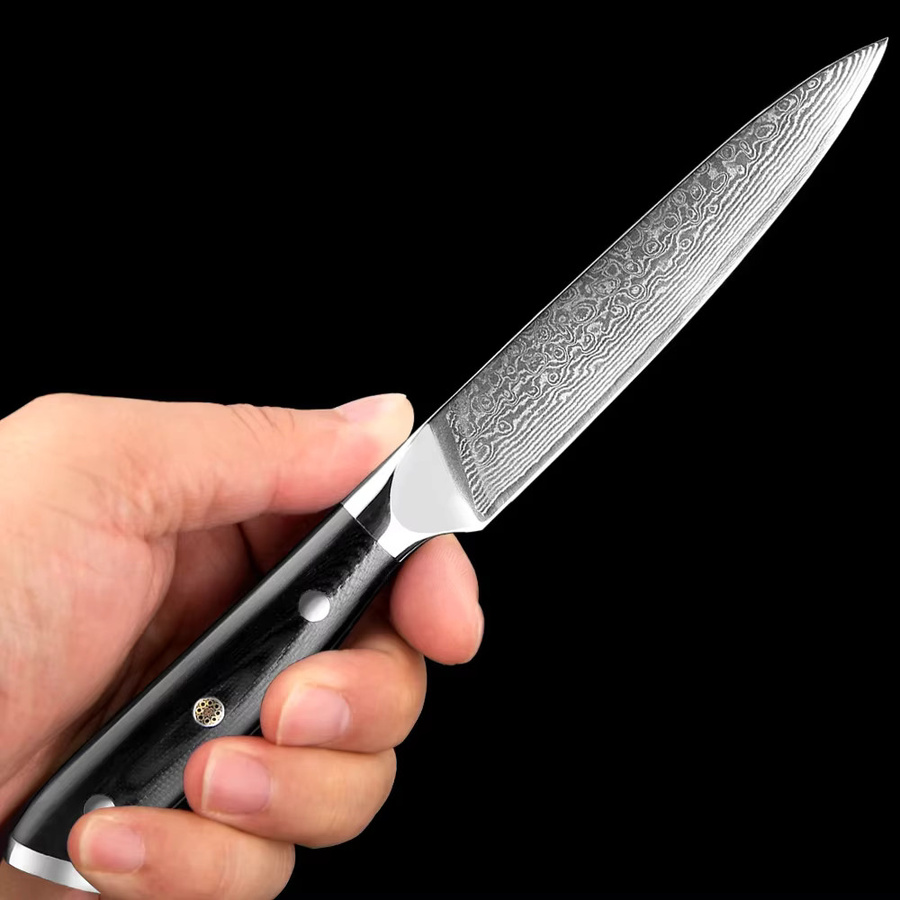 Xituo Damast Allzweckmesser mit 67 Lagen Stahl und schwarzem G10-Griff, 5 Zoll Multifunktionales Schälmesser für die Küche - Bild 4