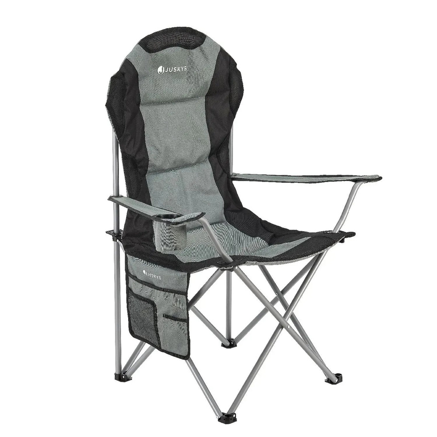 Juskys Campingstuhl Lido gepolstert in Grau mit Getränkehalter und Armlehnen - Bild 3