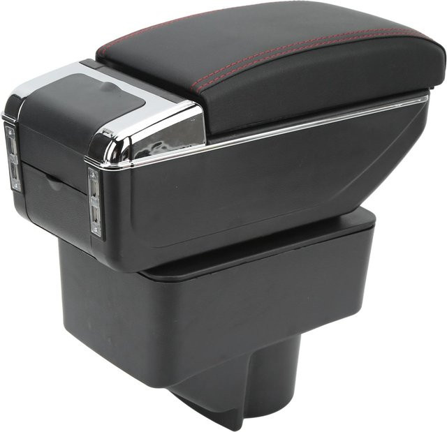 Igeteck Mittelkonsole Armlehnenbox mit 7 USB-Anschlüssen für Ford Fiesta 08-18, Schwarz, Doppelschichtig - Bild 1